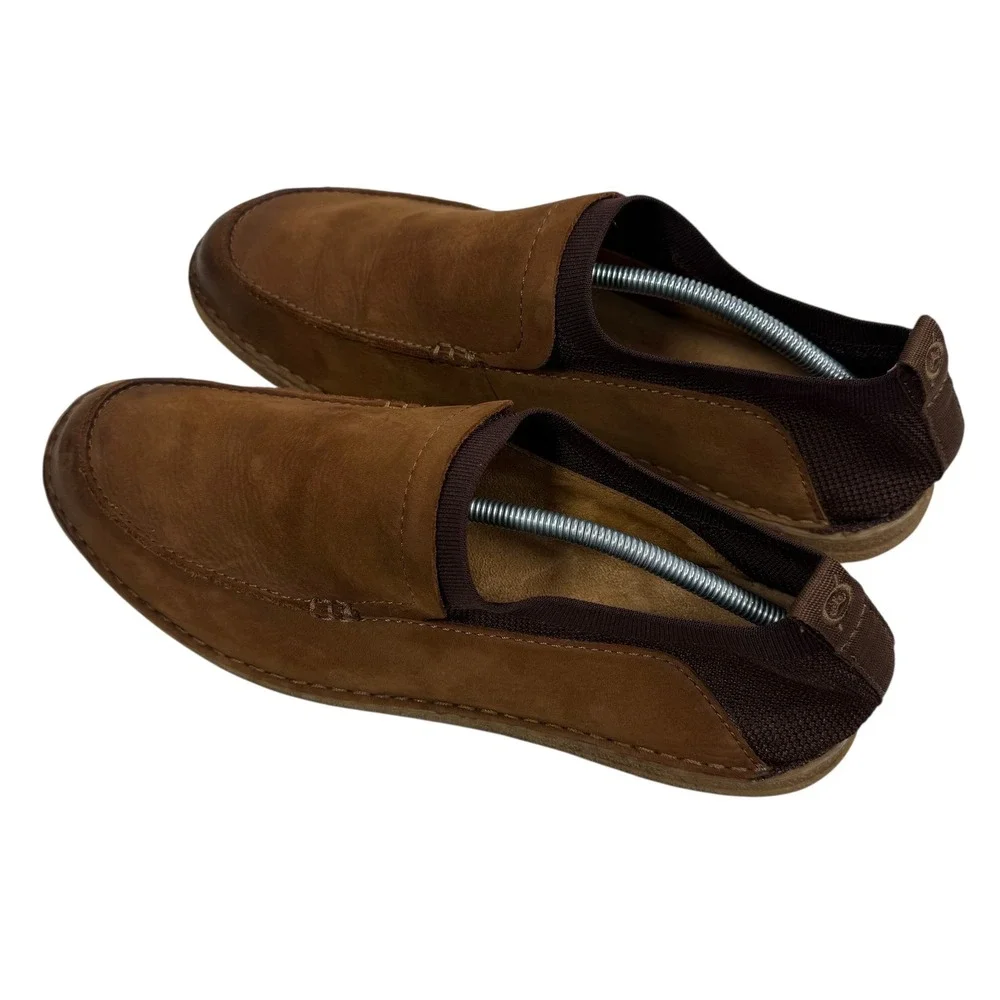 Born Mens Brown Leather Fabric Slip On Loafers H69006 Handcrafted Shoes Size 13M